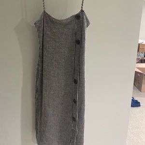 Striped spaghetti strapped dress with buttons